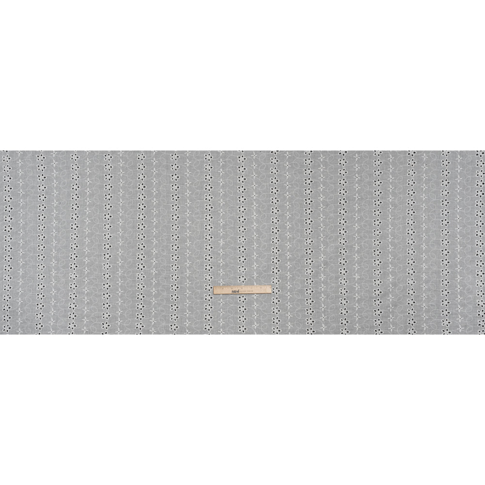Embroidered Eyelet Cotton Voile - White Rows of Flowers - Naomi Collection