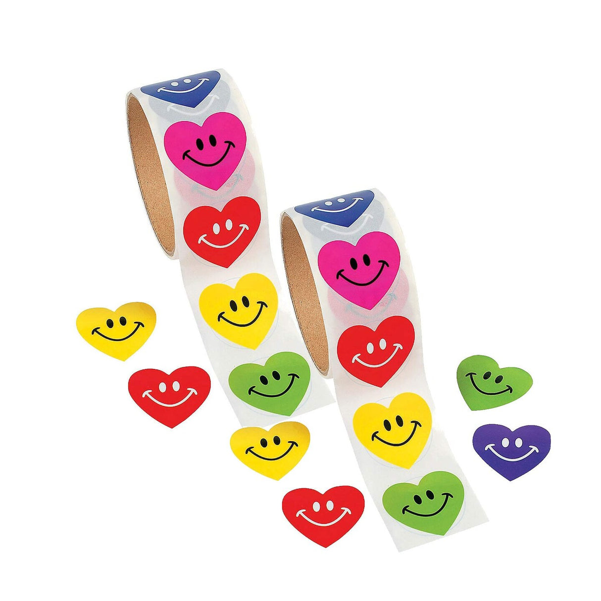 1 1/2" Valentine's Day Smile Face Heart Sticker Roll 100 Pc