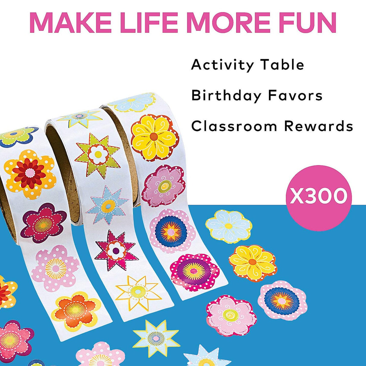 1 1/2" Bulk Flower Paper Rolls of Stickers Assortment 300 Pc