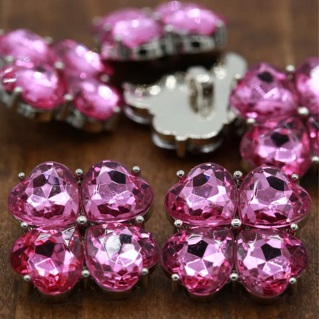 4 Pieces Pink Acrylic Flower Buttons 15/16 Inch