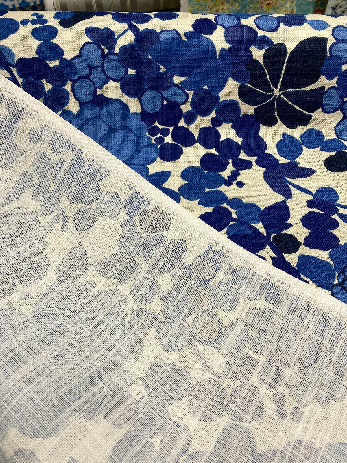 Waverly Blossom Cotton Linen Canvas Fabric - Indigo Blue Floral, 54" Width (1 Yard)