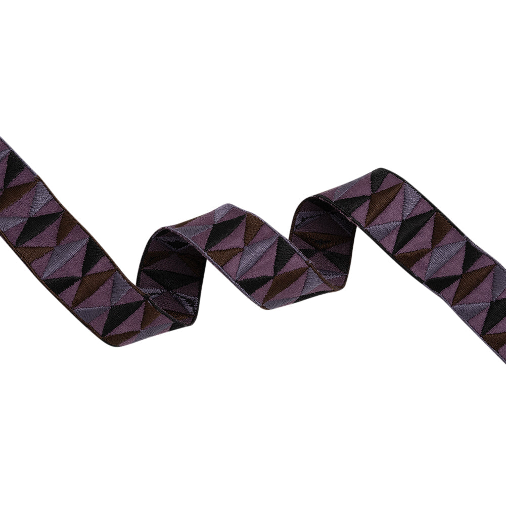 Embroidered Faux Suede Ribbon - 1.25" - Purple, Brown and Black Triangles