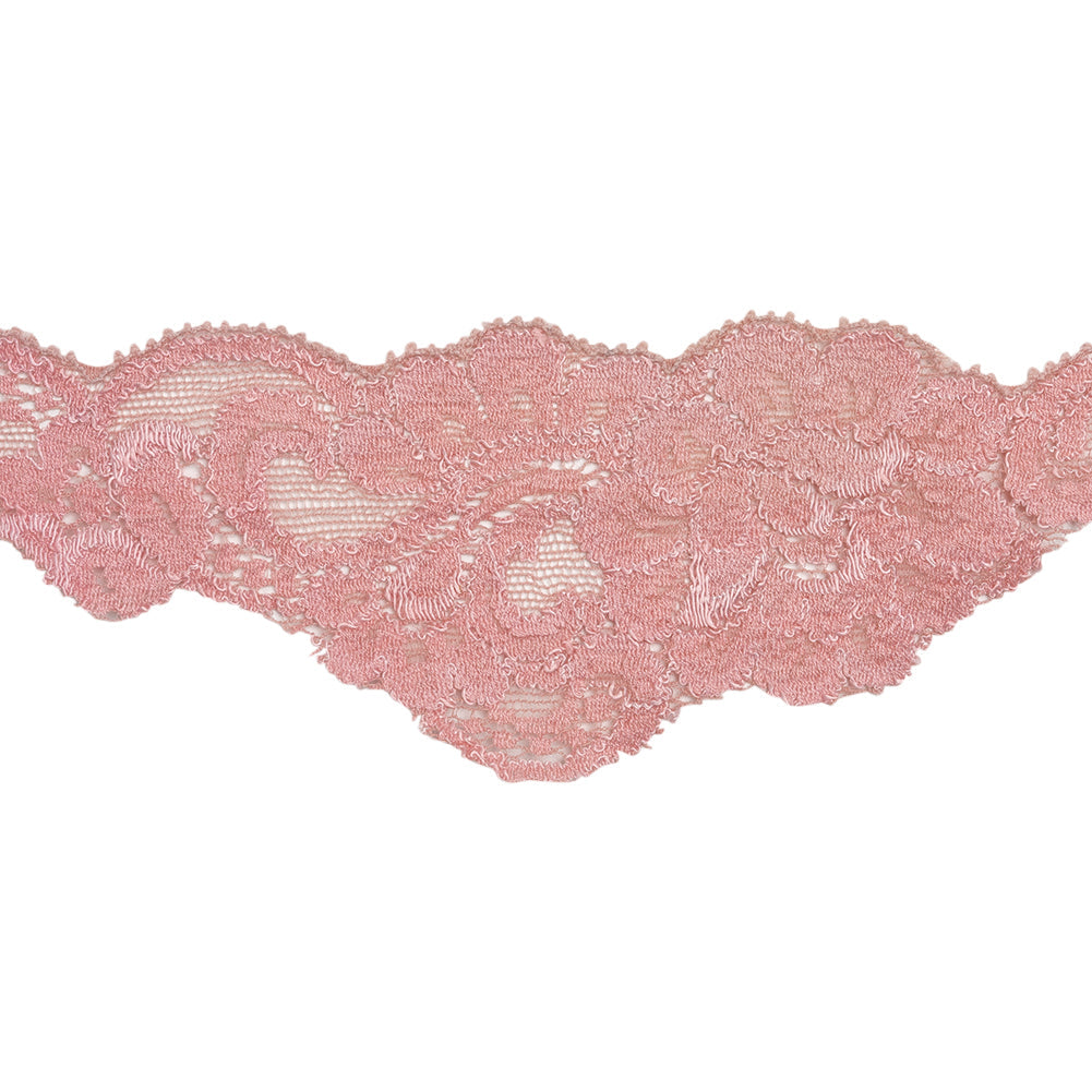 Stretch Lace Trim - 2.125" - Rose Pink Floral Scallops