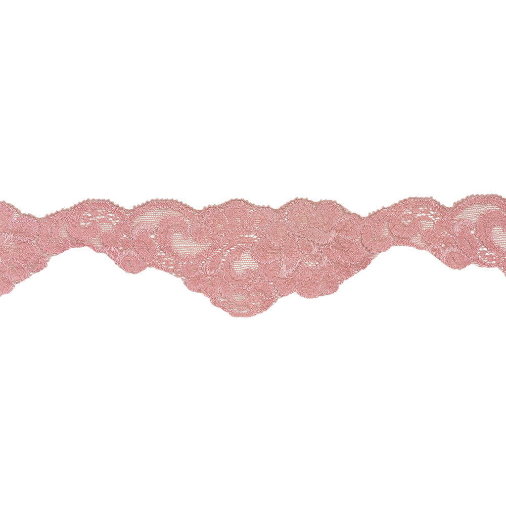 Stretch Lace Trim - 2.125" - Rose Pink Floral Scallops