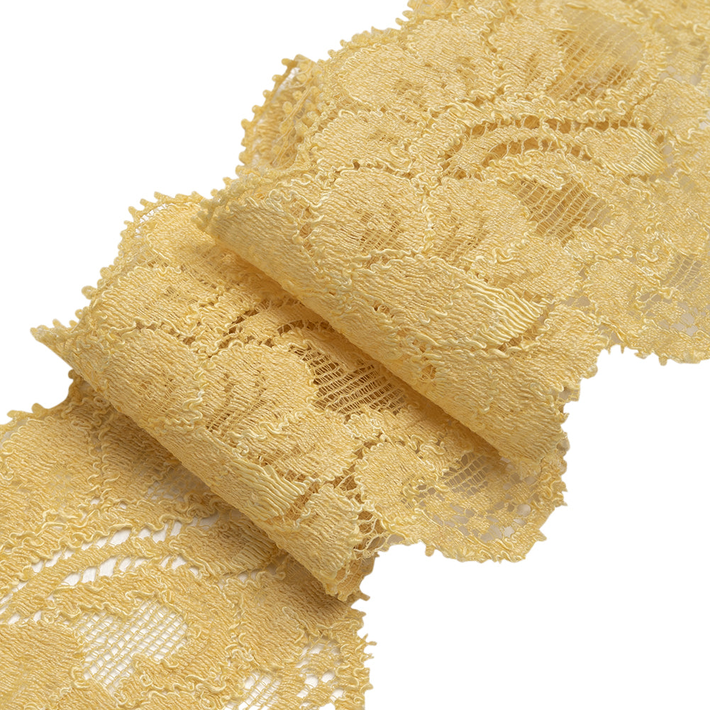 Stretch Lace Trim - 2.375" - Sunshine Yellow Floral Scallops