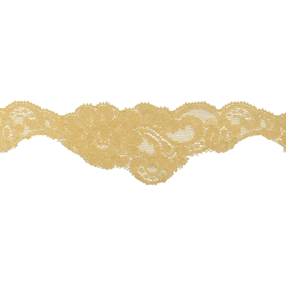 Stretch Lace Trim - 2.375" - Sunshine Yellow Floral Scallops