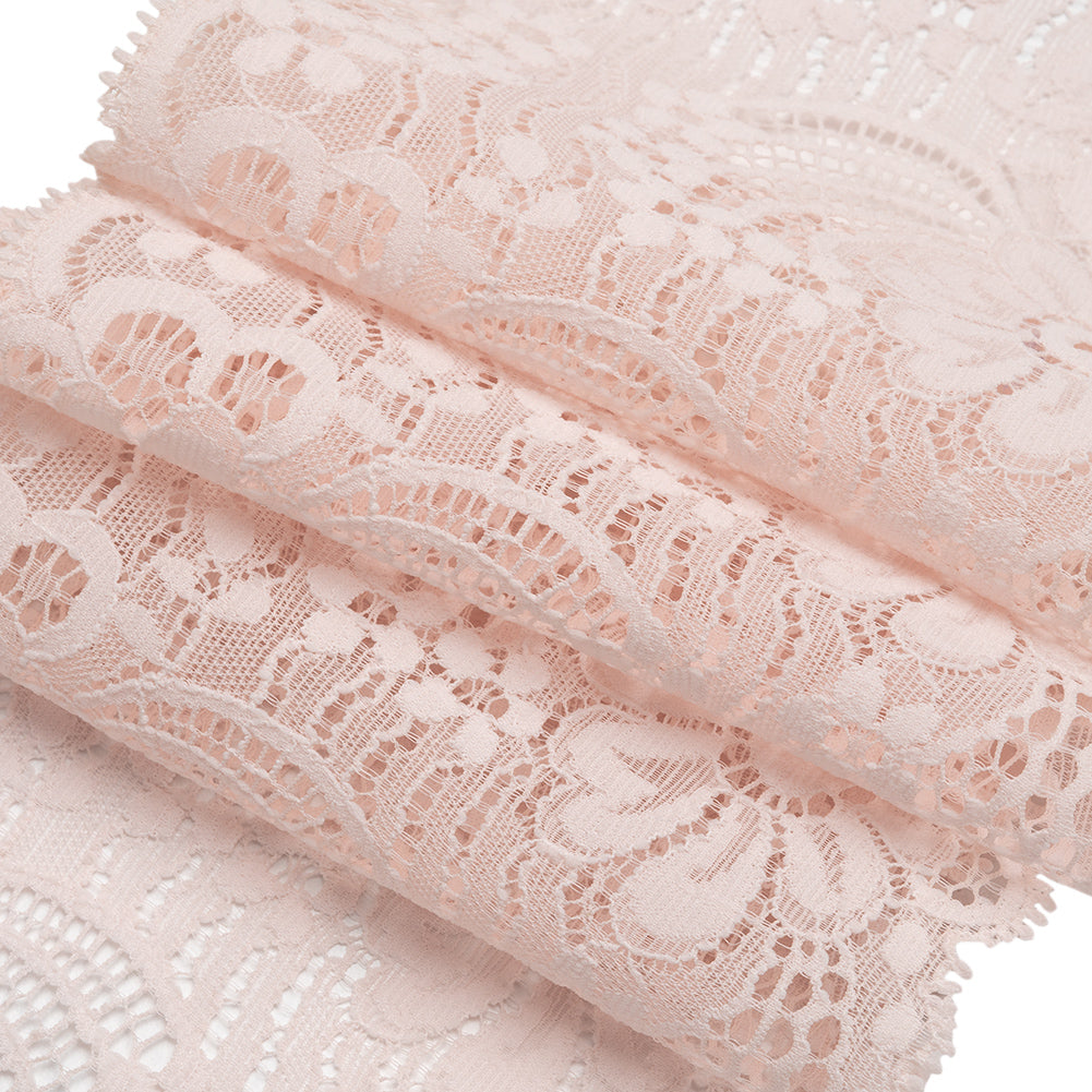 Stretch Lace Trim - 4.875" - Pale Pink Dancing Flowers with Scalloped Edges
