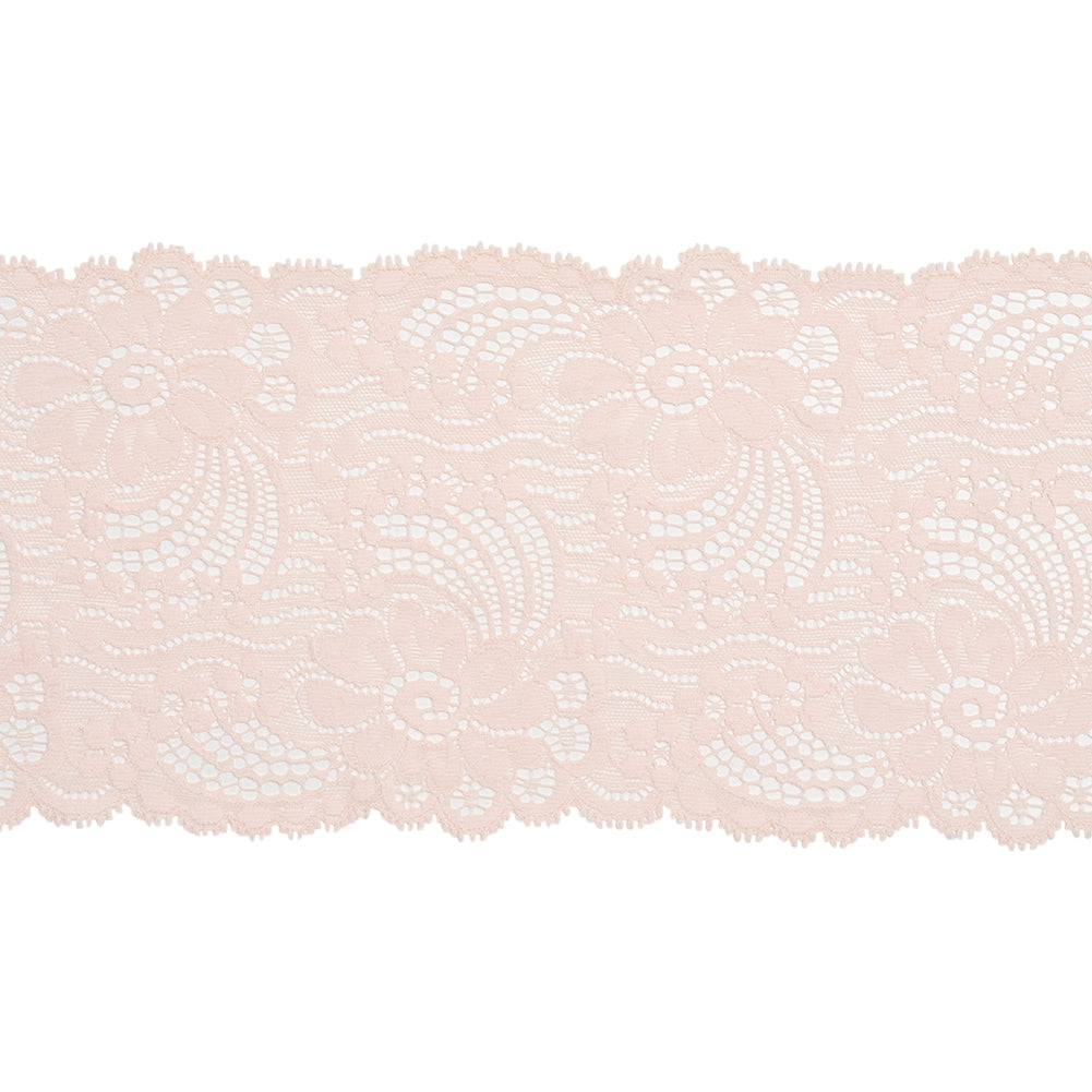 Stretch Lace Trim - 4.875" - Pale Pink Dancing Flowers with Scalloped Edges