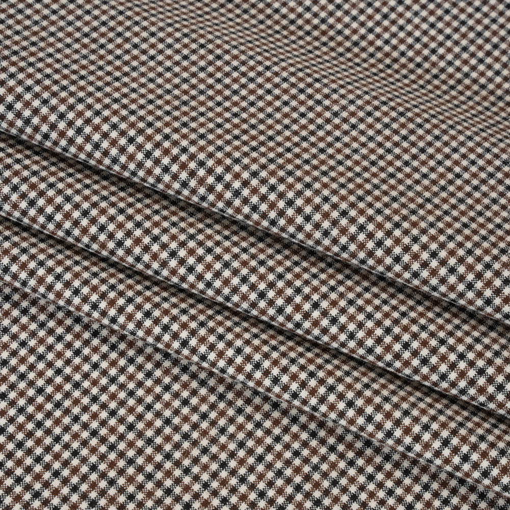 Stretch Viscose and Polyester Suiting - Black, Brown and White Tattersall Check - Designer Deadstock