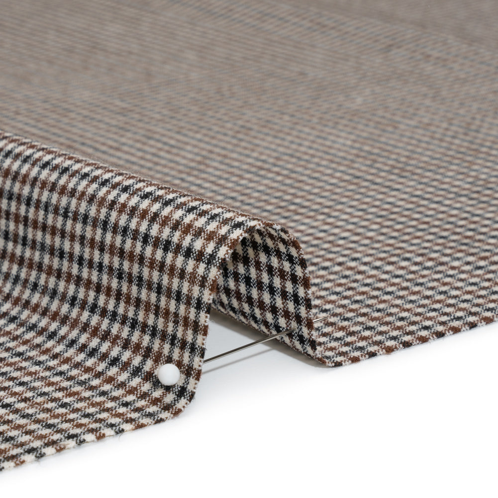 Stretch Viscose and Polyester Suiting - Black, Brown and White Tattersall Check - Designer Deadstock