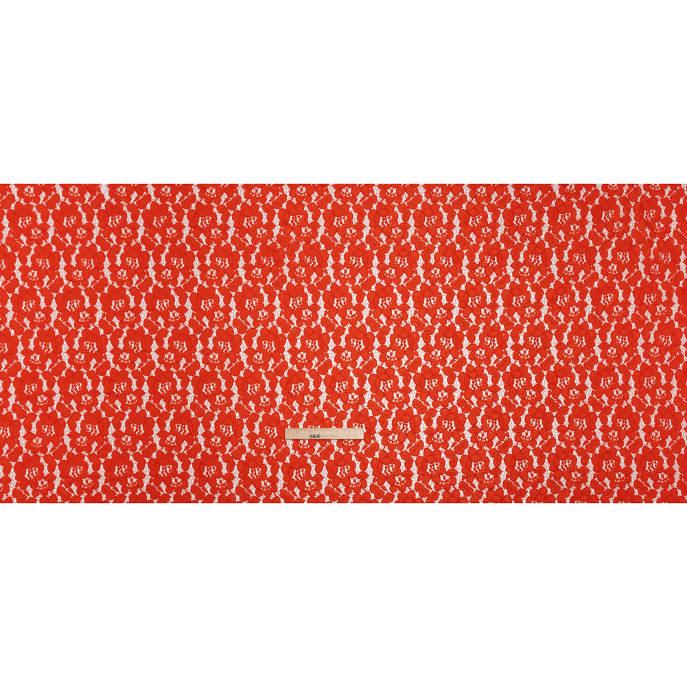 Corded Lace - Red Orange Floral - Designer Deadstock