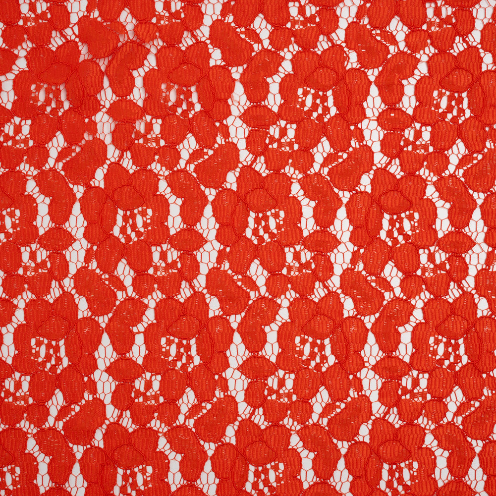 Corded Lace - Red Orange Floral - Designer Deadstock