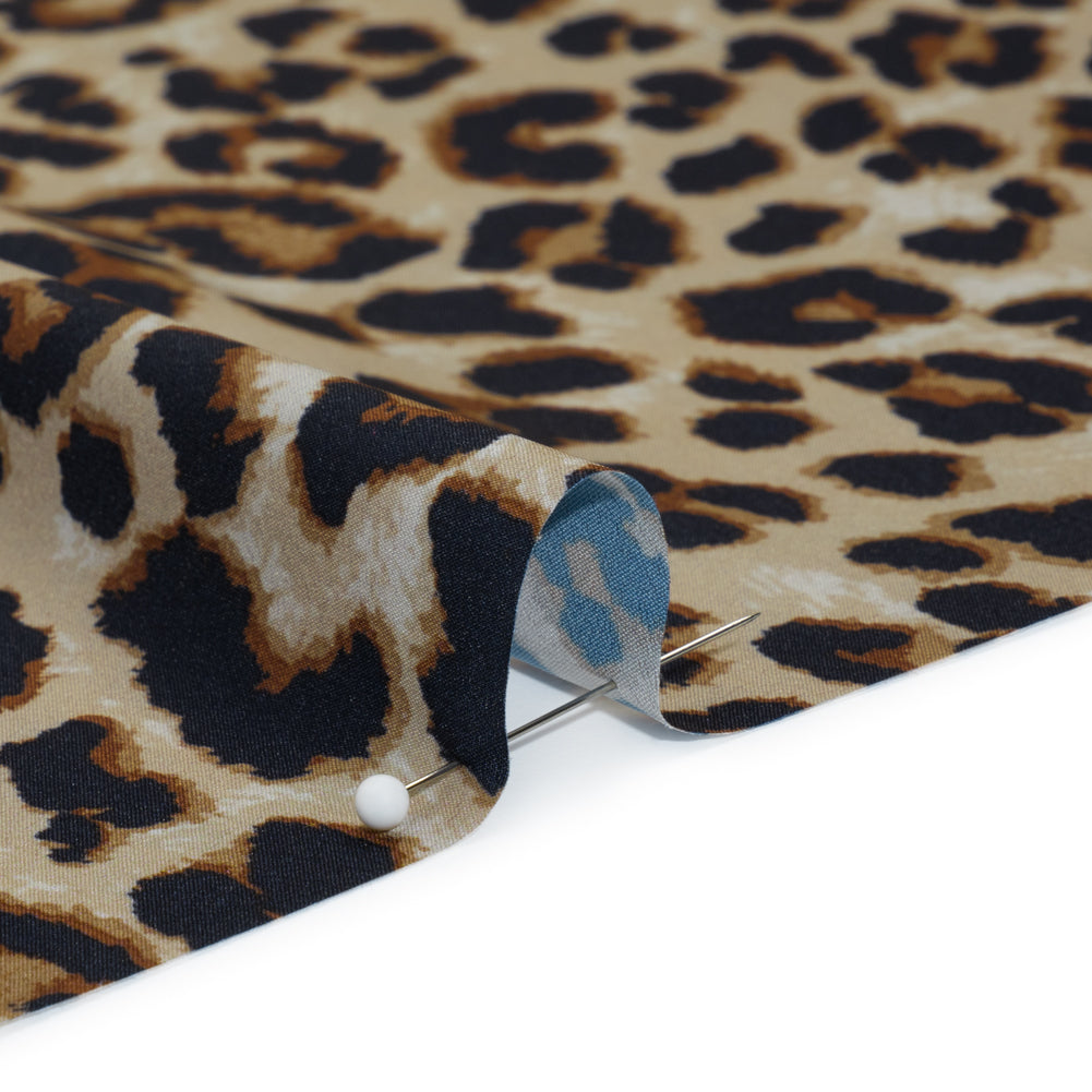 Stretch Polyester Woven Print - Beige, Brown and Black Leopard Spots - Deadstock