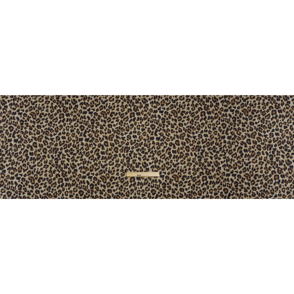 Stretch Polyester Woven Print - Beige, Brown and Black Leopard Spots - Deadstock