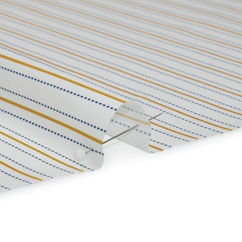 Stretch Polyester Lining - Cream, Gold and Navy Ticking Stripes - Deadstock