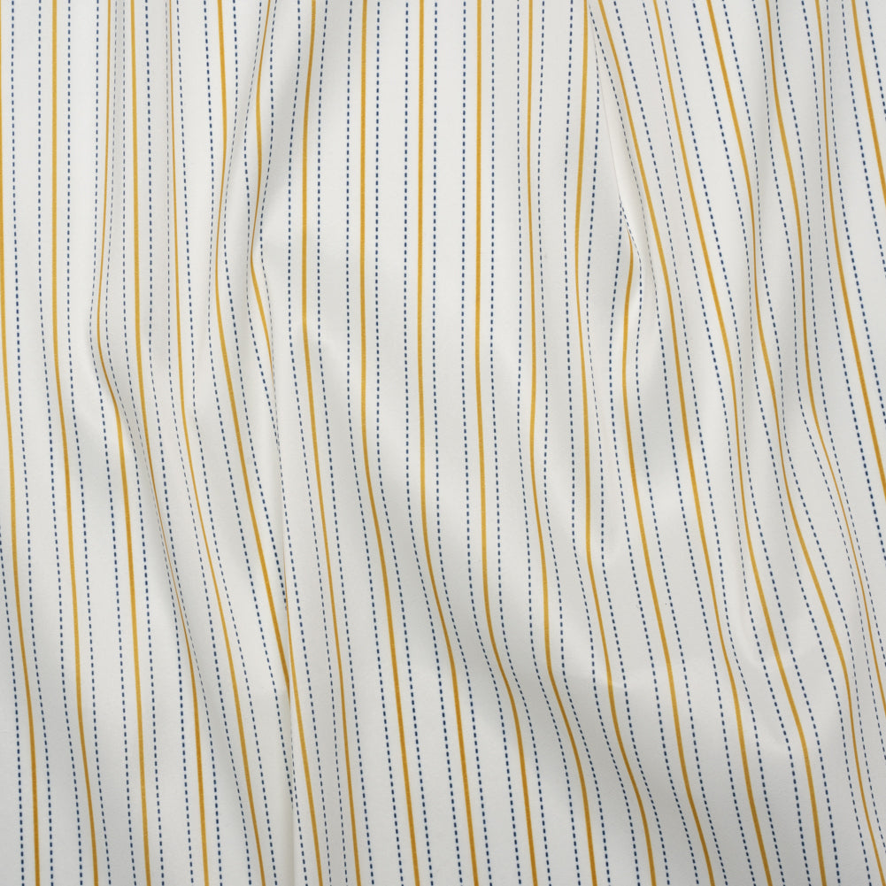Stretch Polyester Lining - Cream, Gold and Navy Ticking Stripes - Deadstock