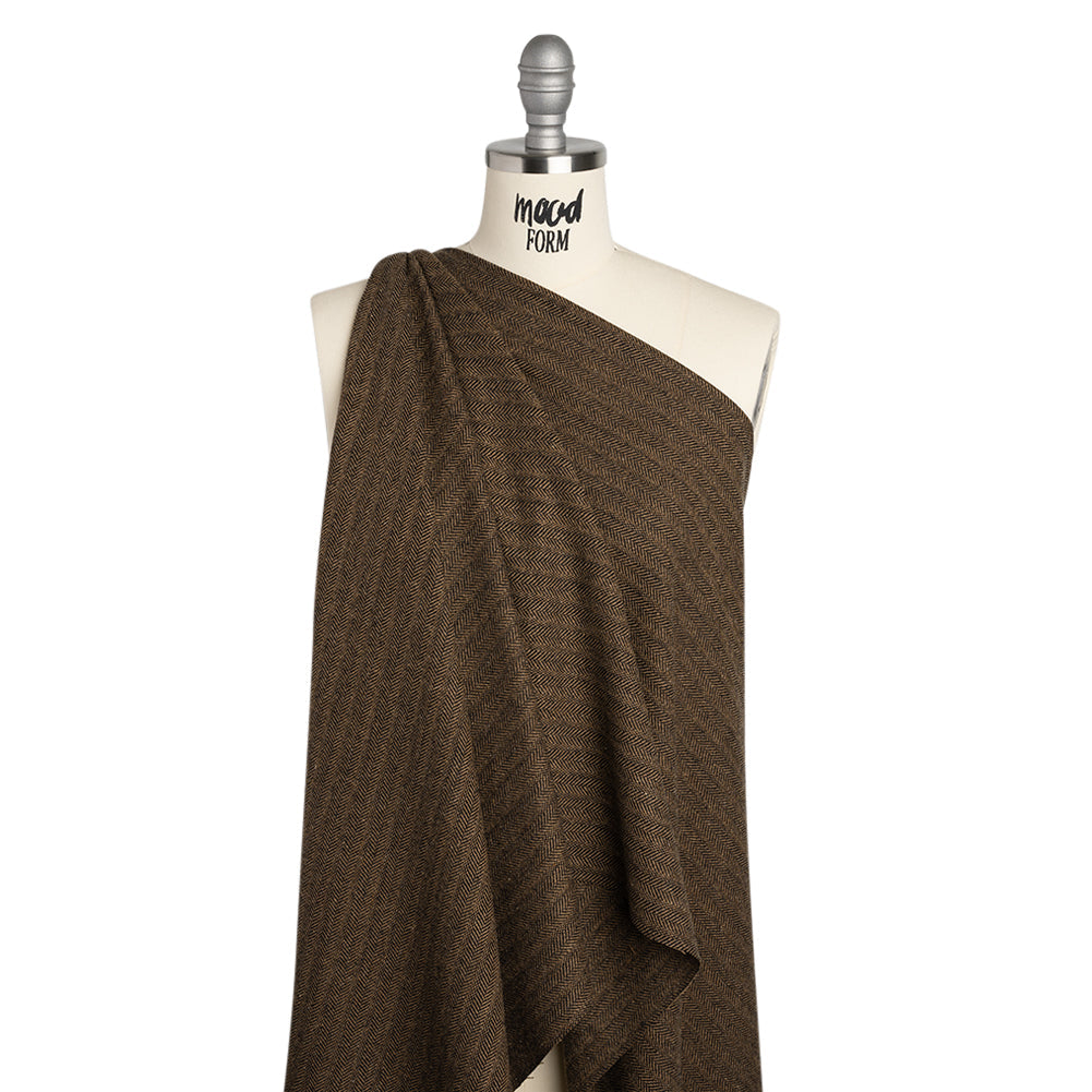 Wool Blend Twill - Brown and Black Herringbone - Deadstock
