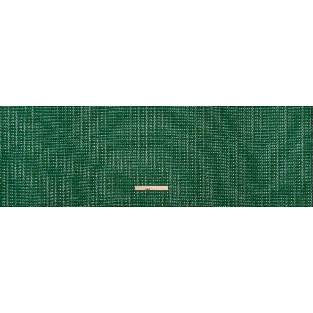 Polyester Novelty Tweed - Green and White Textured Plaid - Deadstock
