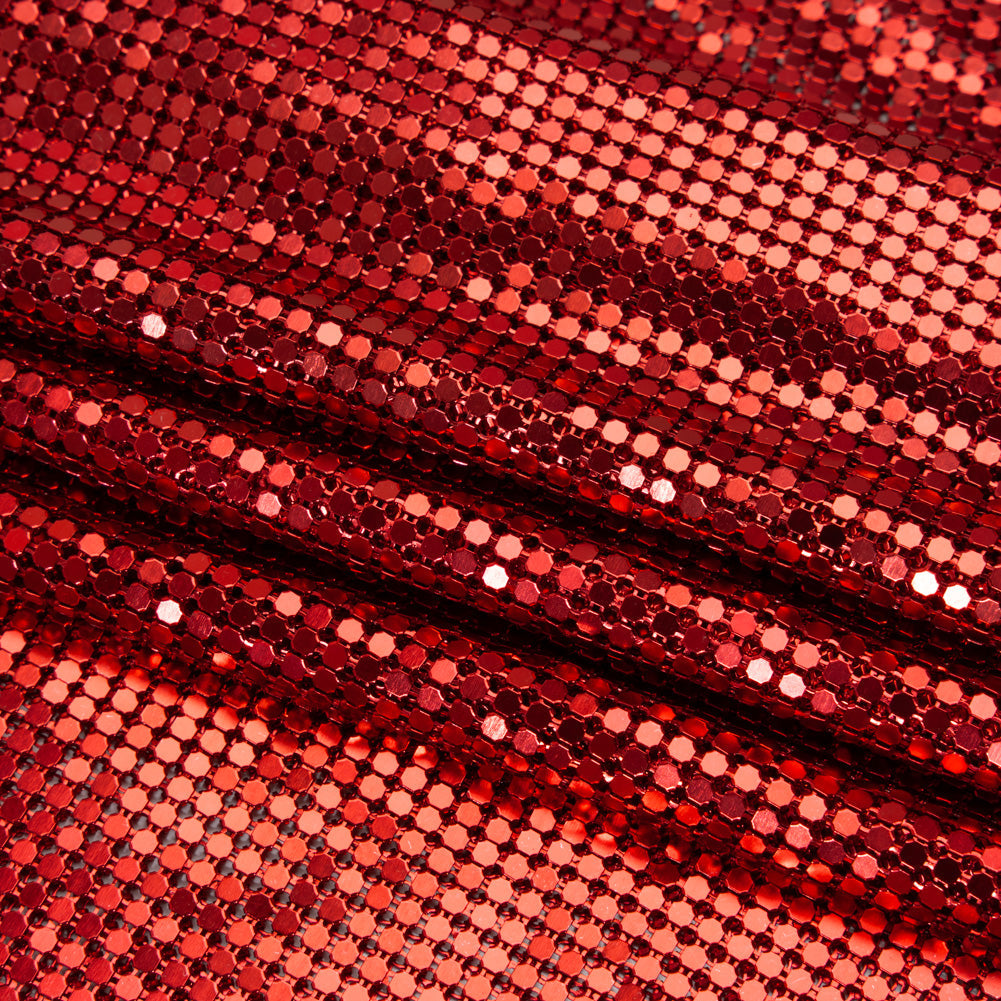Aluminum Chainmail Fabric Panel, 3mm Tubular - Red - Joan Collection