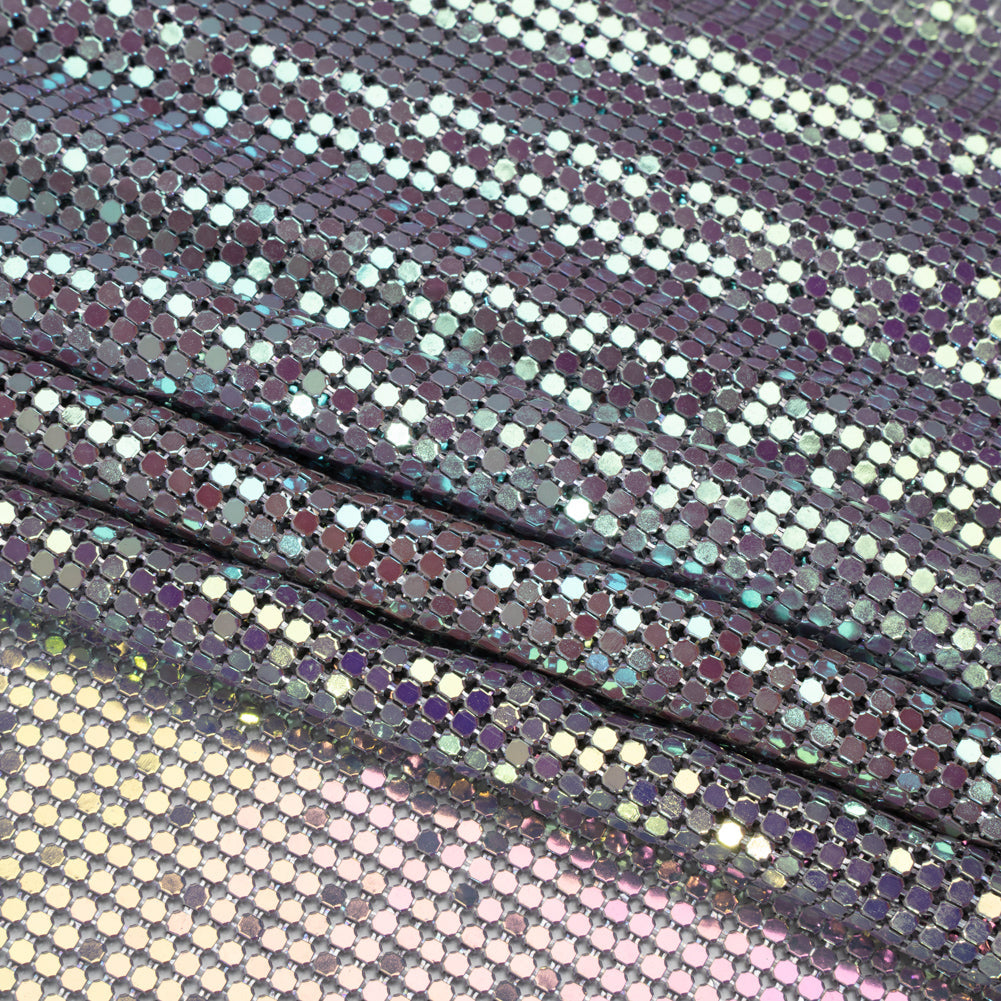 Aluminum Chainmail Fabric Panel, 3mm - Light Purple and Lime Green Oil Slick - Joan Collection