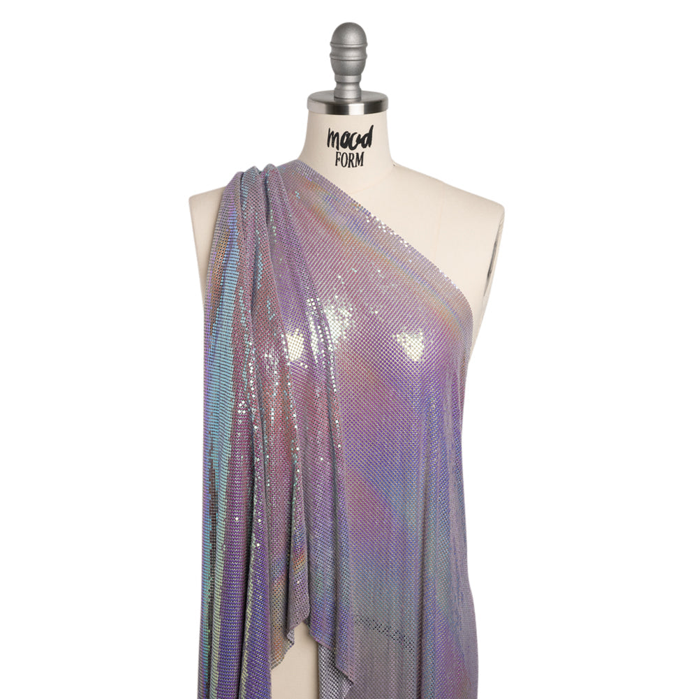 Aluminum Chainmail Fabric Panel, 3mm - Light Purple and Lime Green Oil Slick - Joan Collection