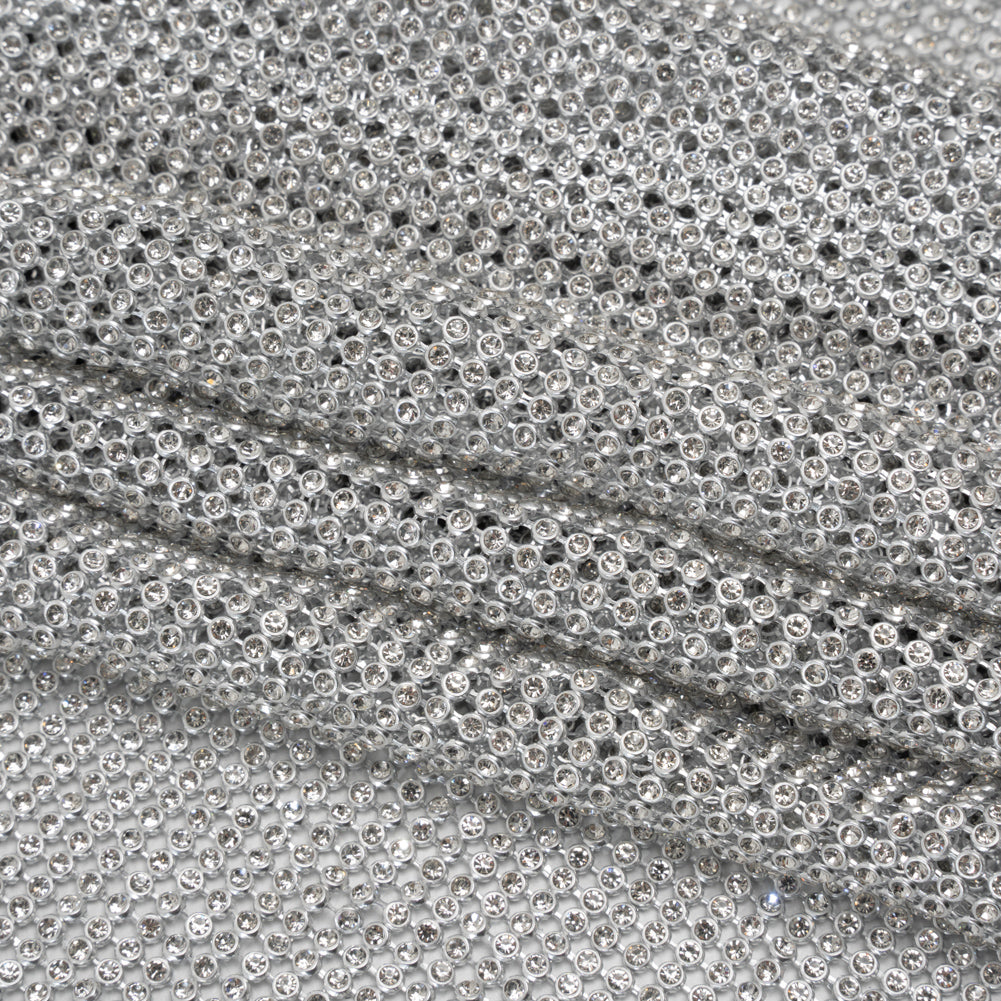 Rhinestone Aluminum Chainmail Fabric Panel, 3mm - Silver and Crystal - Astraia Collection