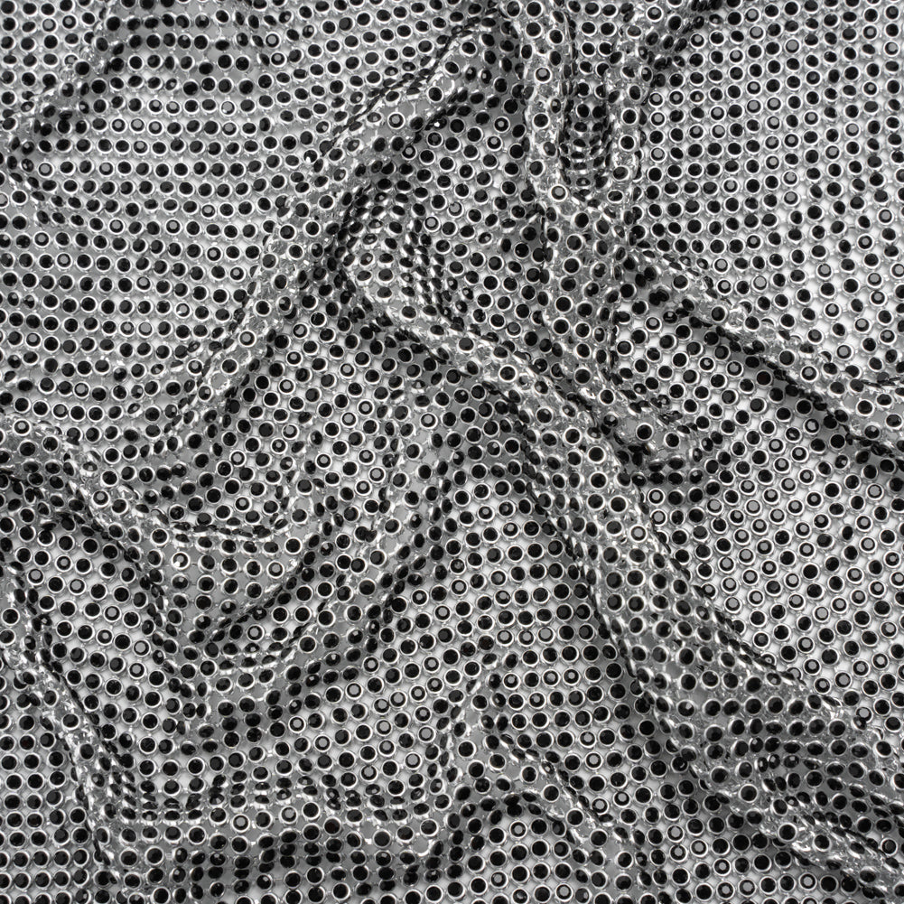 Rhinestone Aluminum Chainmail Fabric Panel, 3mm - Silver and Jet Black - Astraia Collection