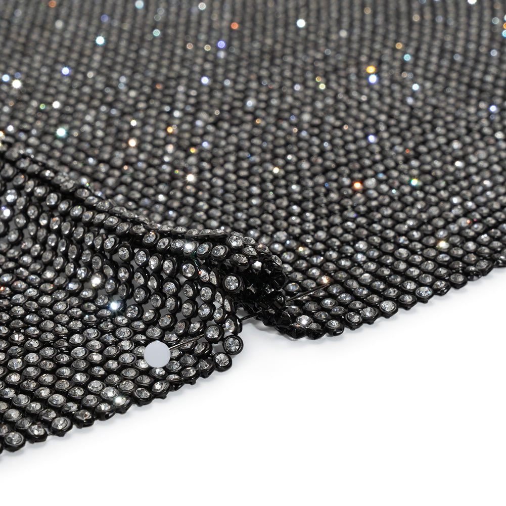 Rhinestone Aluminum Chainmail Fabric Panel, 3mm - Black and Crystal - Astraia Collection