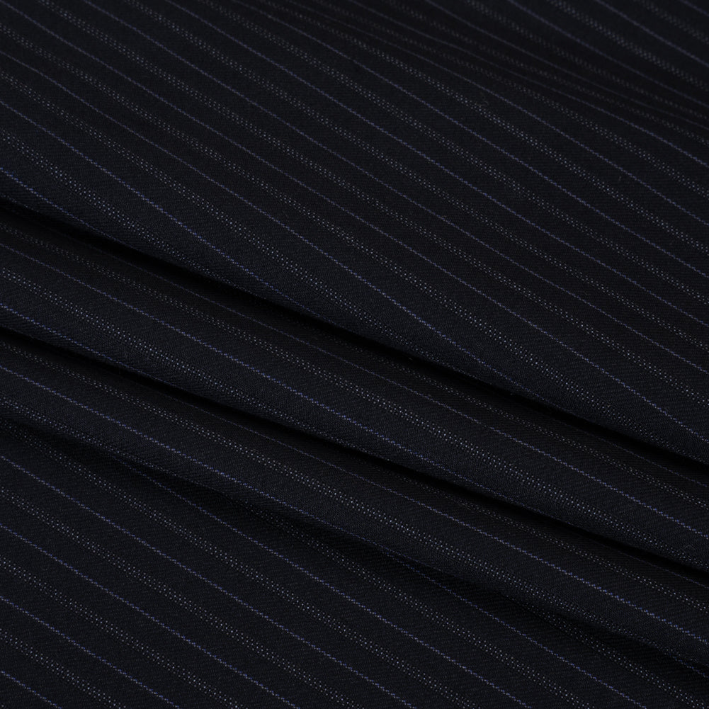 Super 130 Wool Twill Suiting Made in Italy - Navy and Baby Blue Stripes - Deadstock