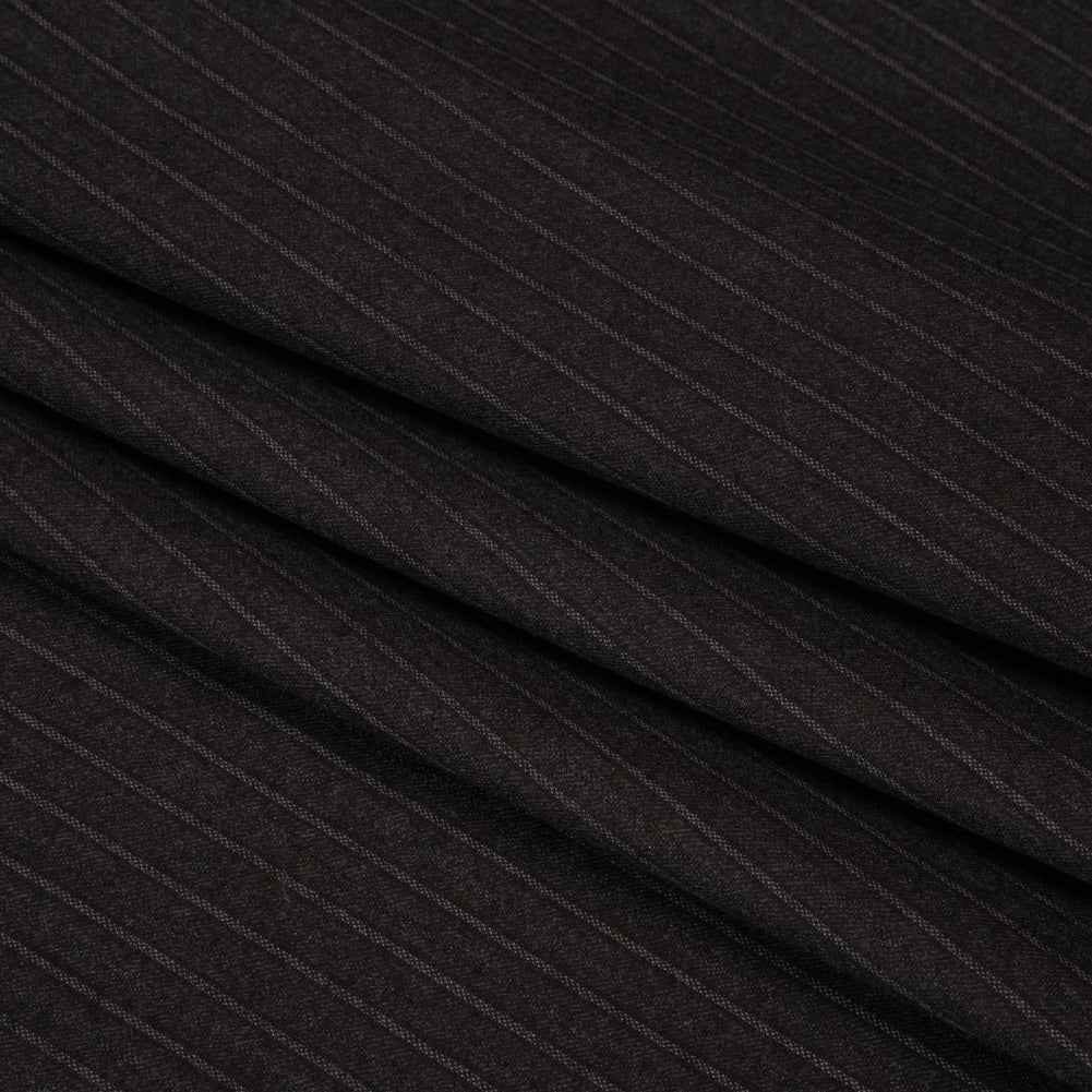Super 130 Wool Twill Suiting Made in Italy - Brown and Gray Stripes - Deadstock