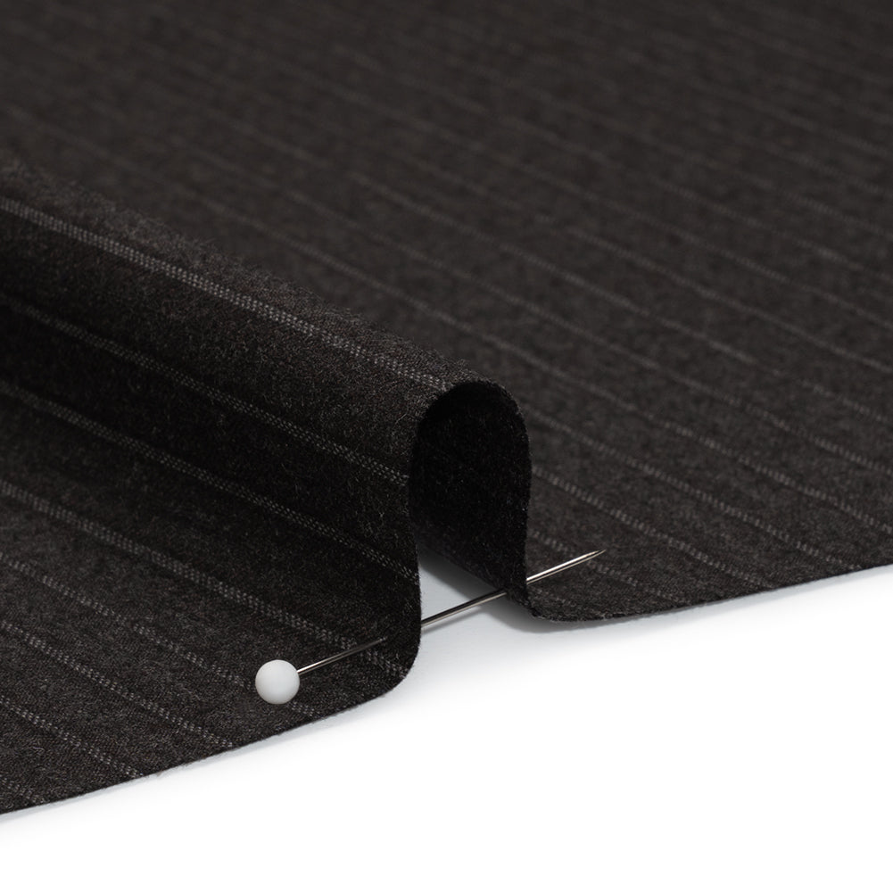 Super 130 Wool Twill Suiting Made in Italy - Brown and Gray Stripes - Deadstock