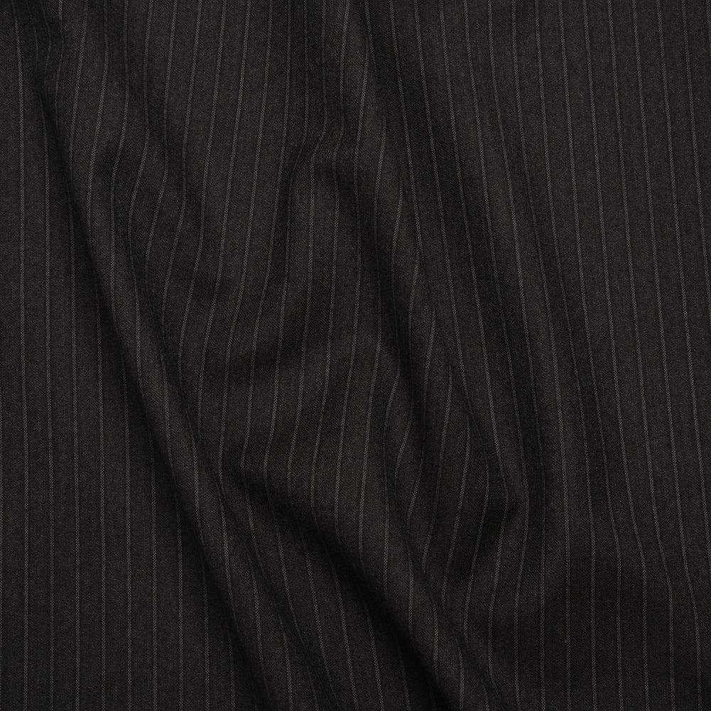 Super 130 Wool Twill Suiting Made in Italy - Brown and Gray Stripes - Deadstock