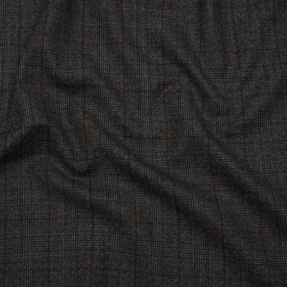 Super 130 Wool Suiting Made in Italy - Black, Gray and Brown Plaid - Deadstock