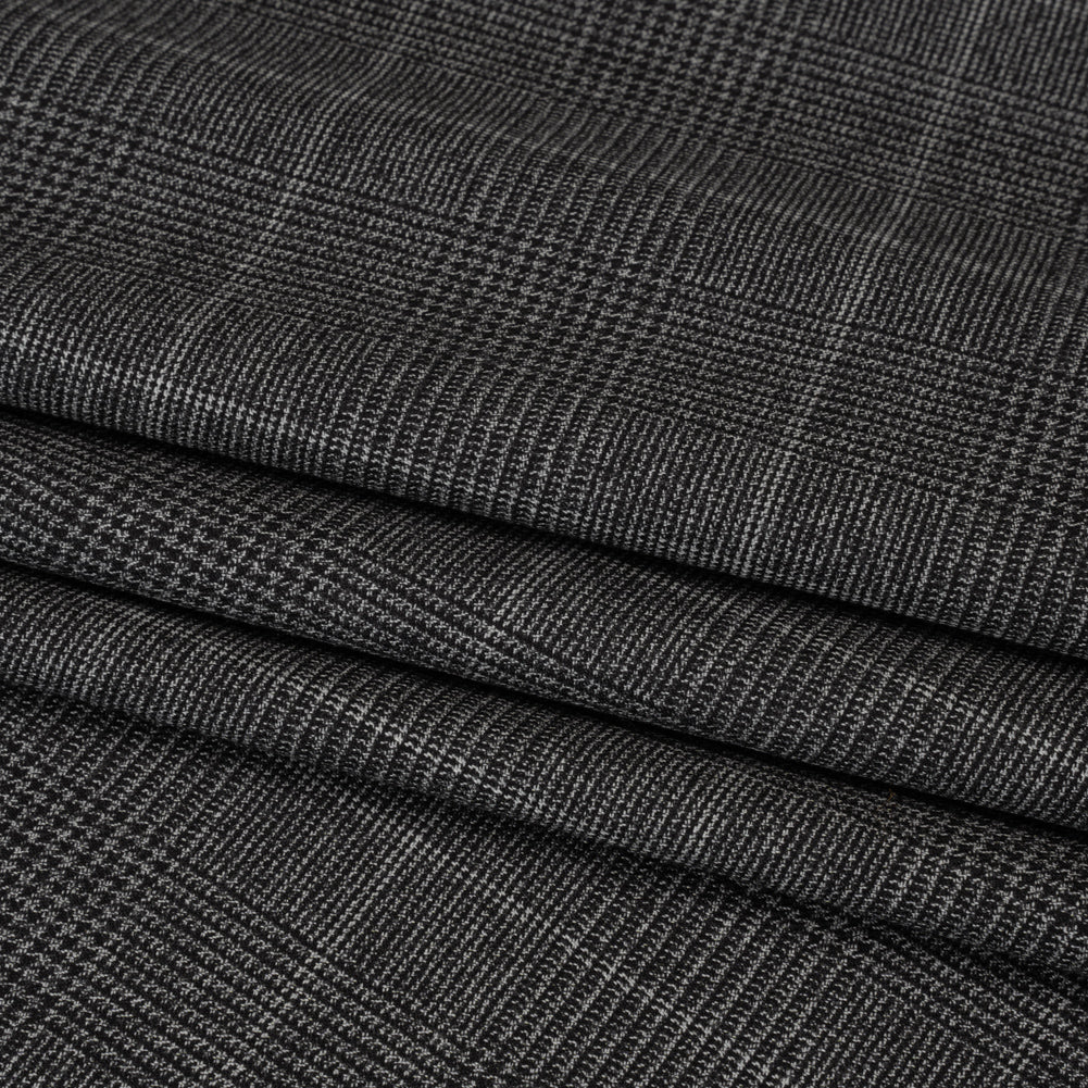 Super 130 Wool Suiting Made in Italy - Black and White Glen Plaid - Deadstock