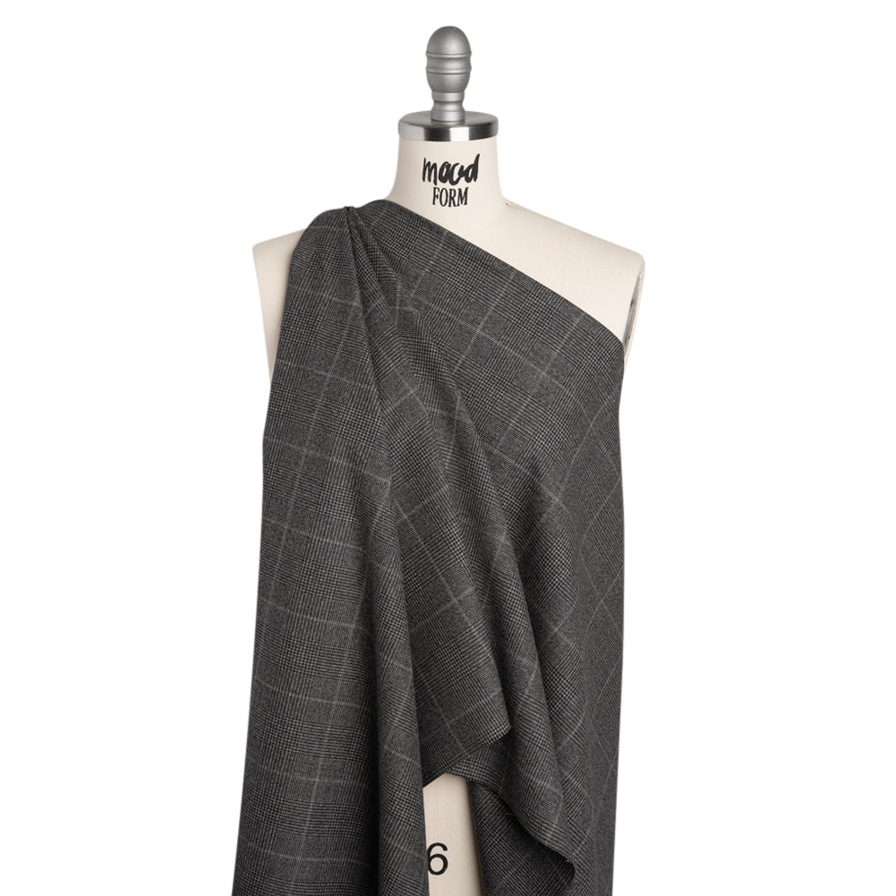 Super 130 Wool Suiting Made in Italy - Black and White Glen Plaid - Deadstock