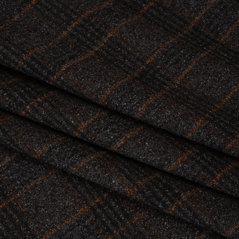Wool and Silk Tweedy Lightweight Coating Made in Italy - Black, Gray and Burnt Orange Plaid - Deadstock