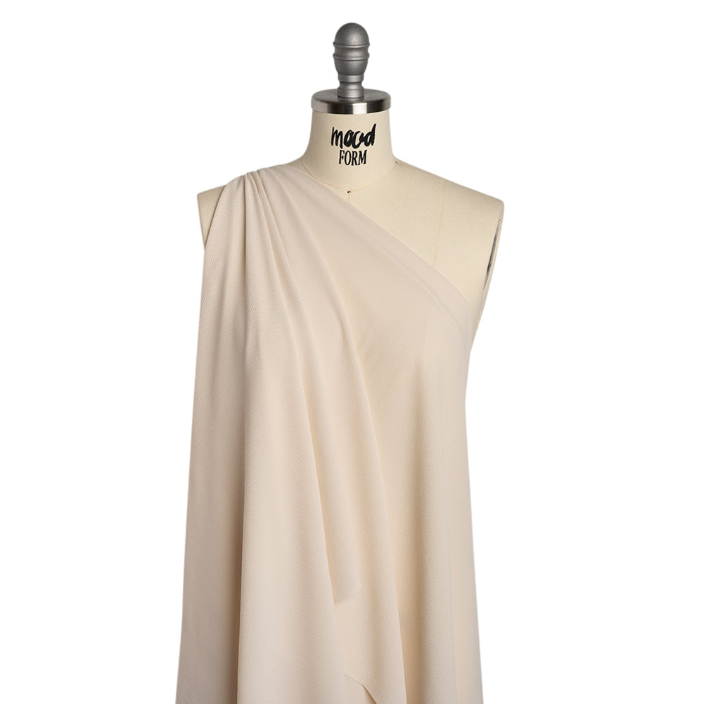 Puckered Lightweight Polyester Crepe - Light Beige - Designer Deadstock