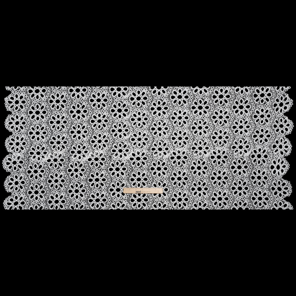 Polyester Guipure Lace with Finished Edge - White Dots and Daisies - Designer Deadstock