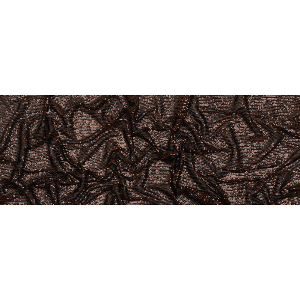 Baby Sequins on Stretch Polyester Mesh - Chocolate Brown Stripes - Designer Deadstock