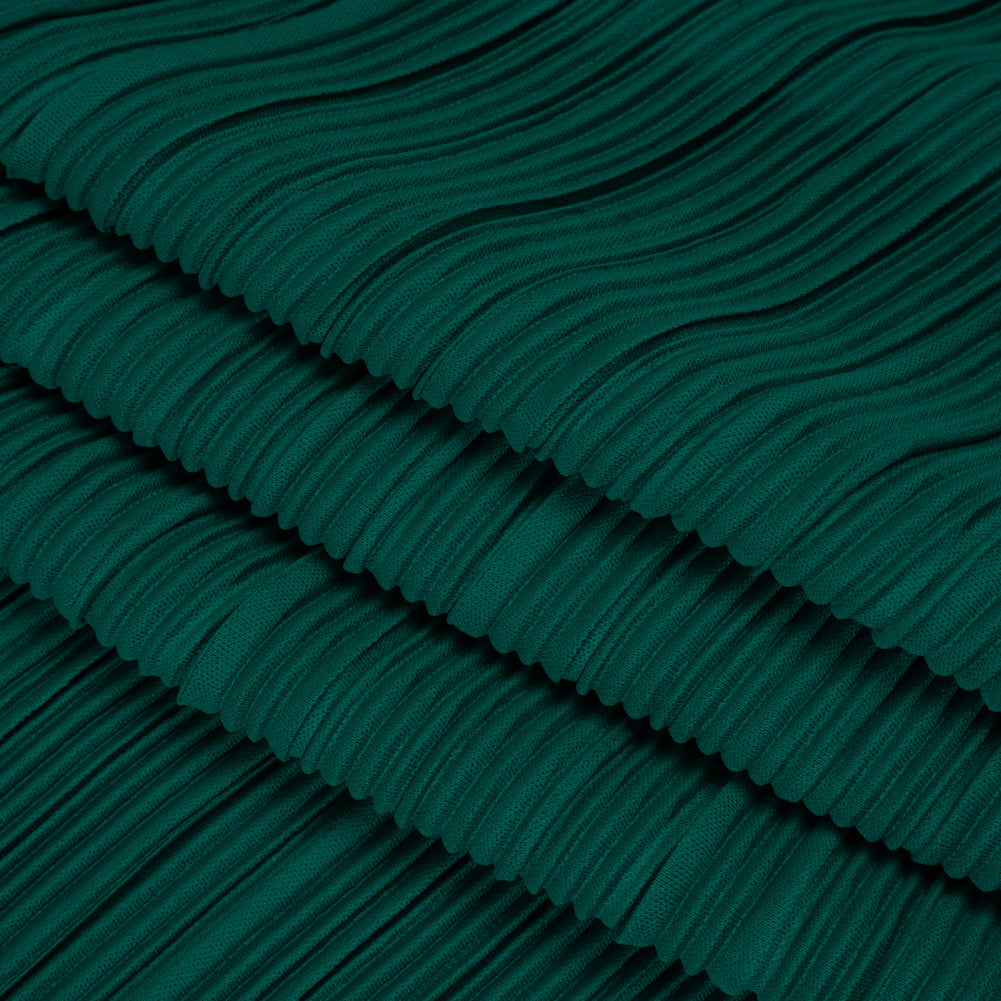 Fine Pleated Polyester Interlock Knit - Teal - Designer Deadstock