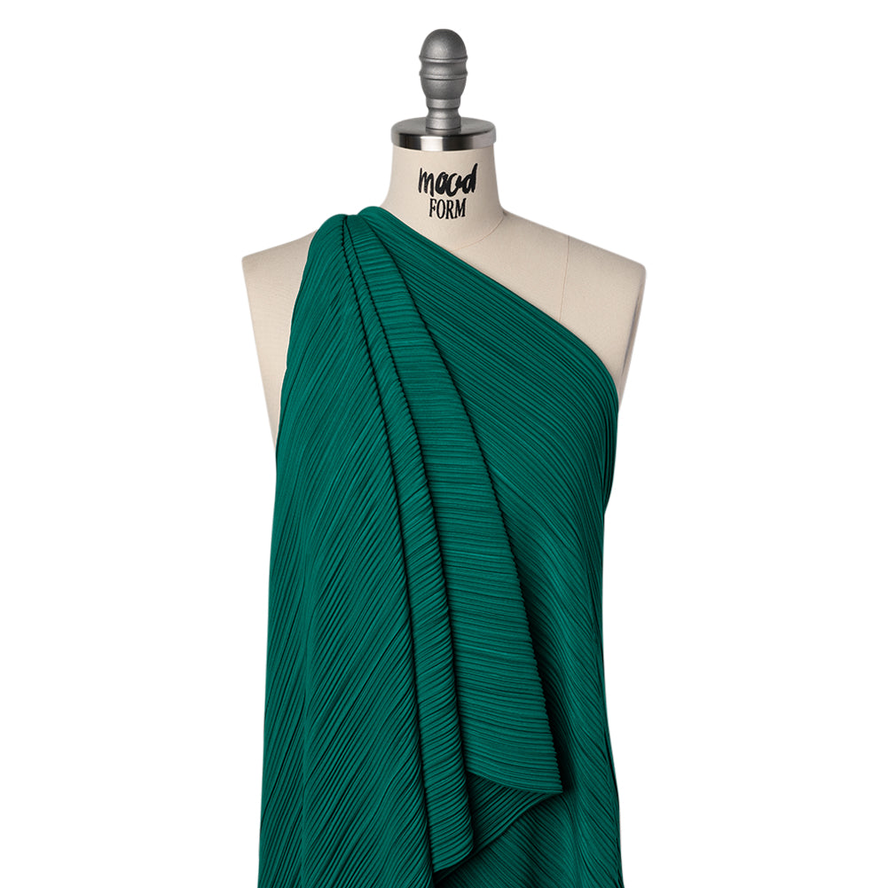 Fine Pleated Polyester Interlock Knit - Teal - Designer Deadstock