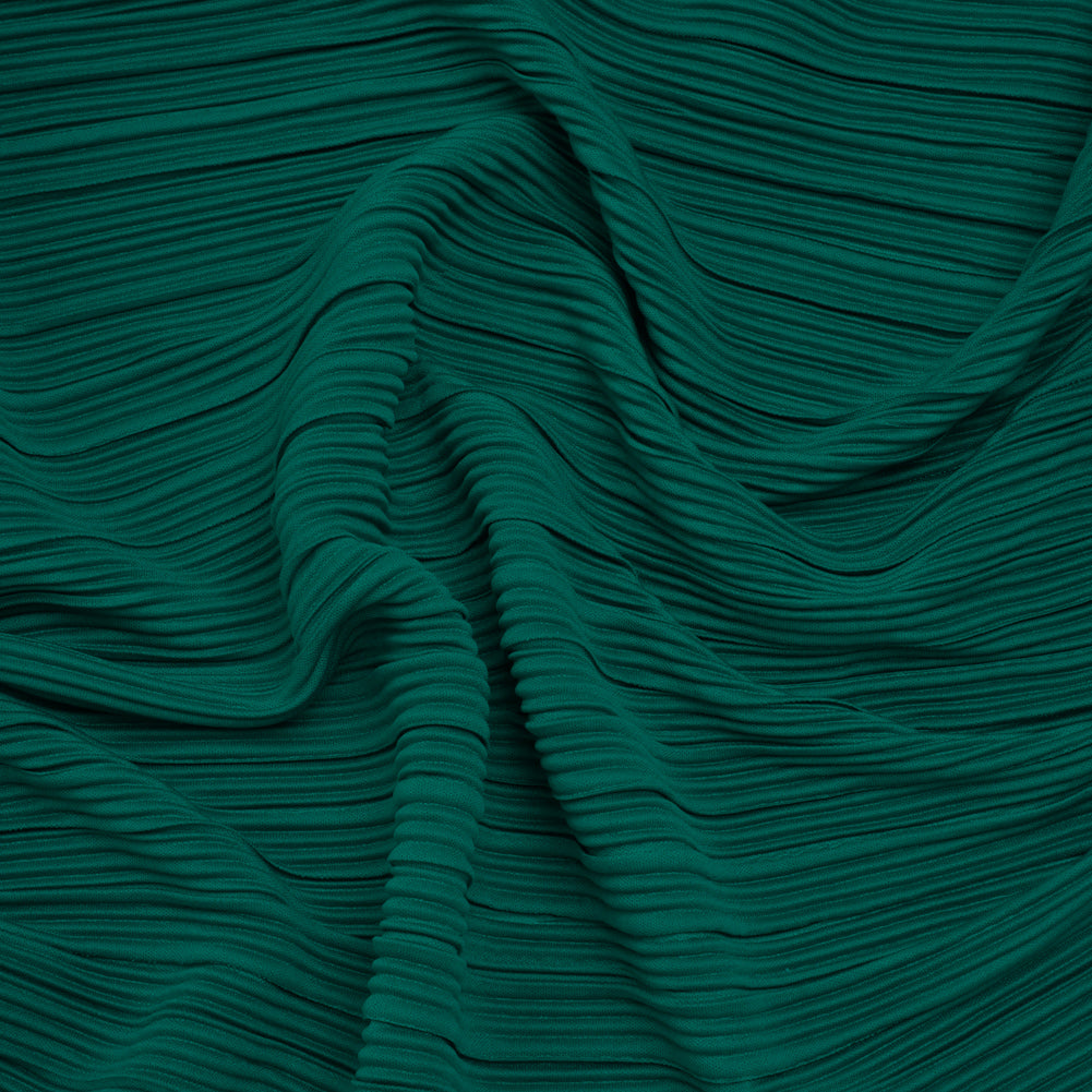 Fine Pleated Polyester Interlock Knit - Teal - Designer Deadstock