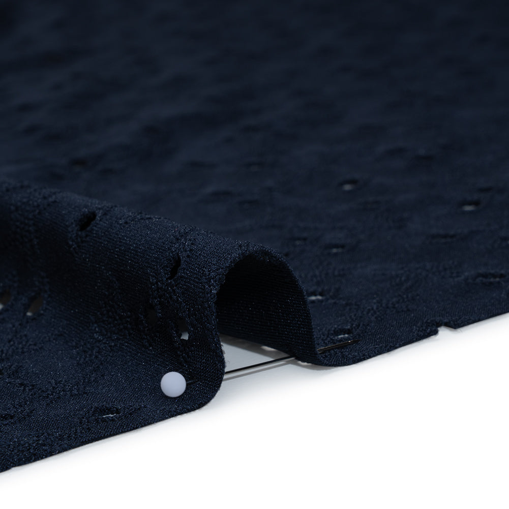 Stretch Polyester Eyelet Jersey - Navy Little Flowers - Designer Deadstock