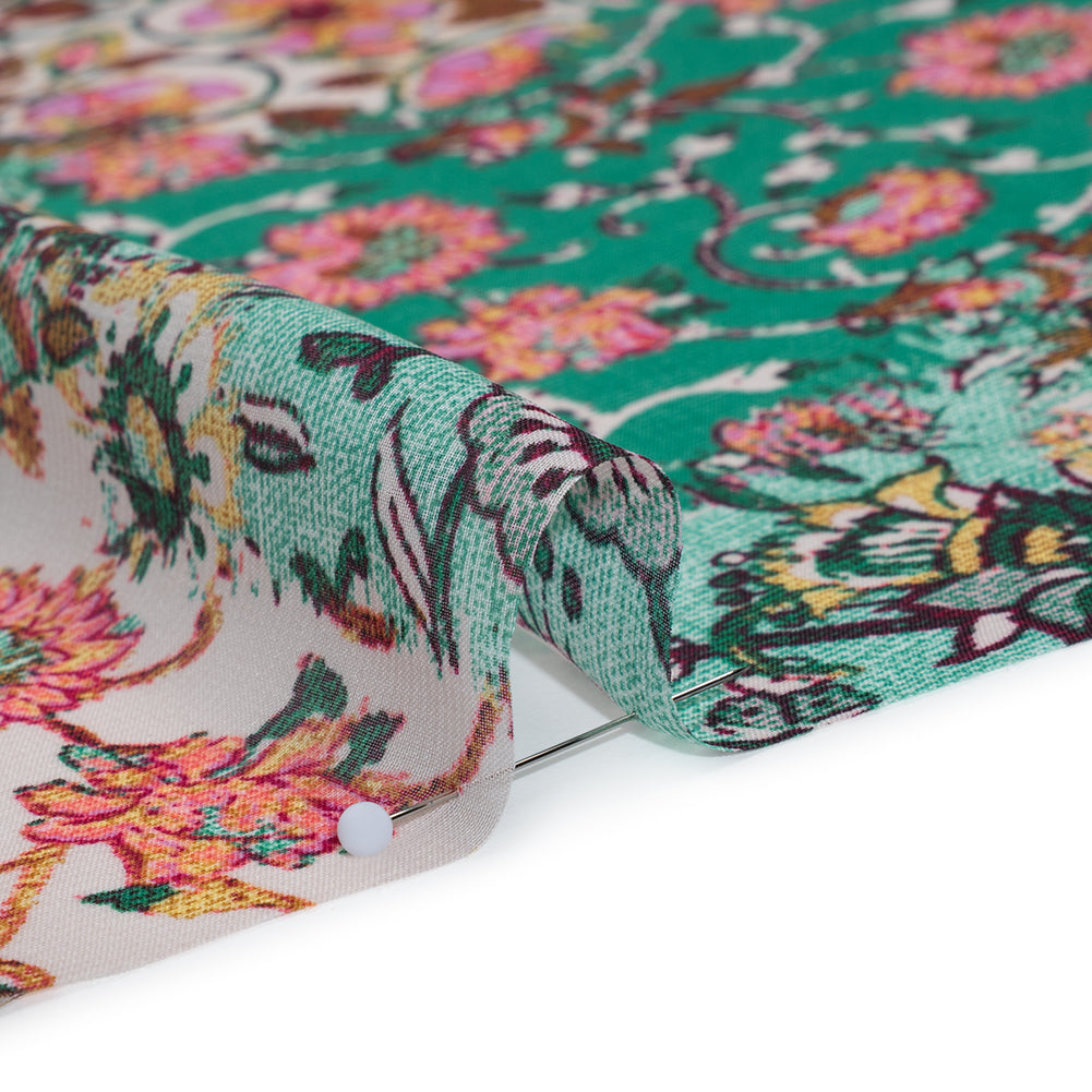 Polyester Chiffon Print - Pink, Mint Green and Yellow Flowers and Tiles Patchwork - Designer Deadstock