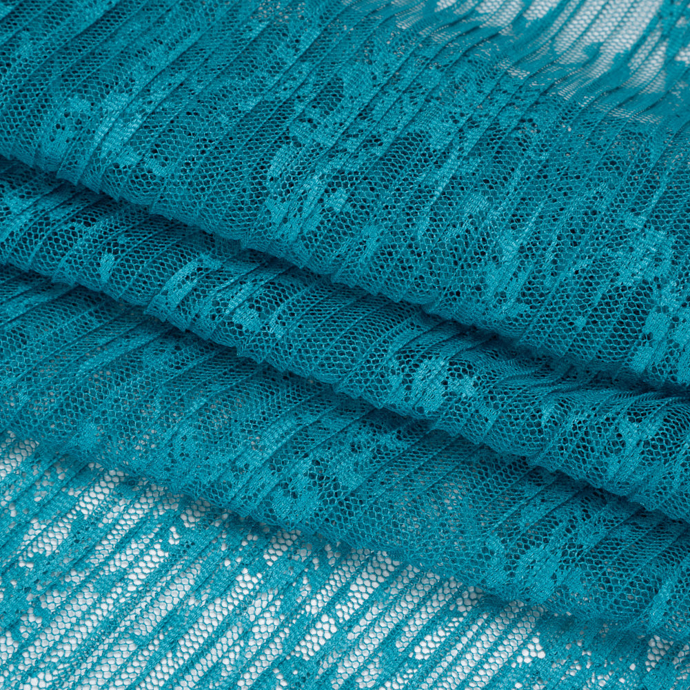 Plisse Lace - Turquoise Floral - Designer Deadstock