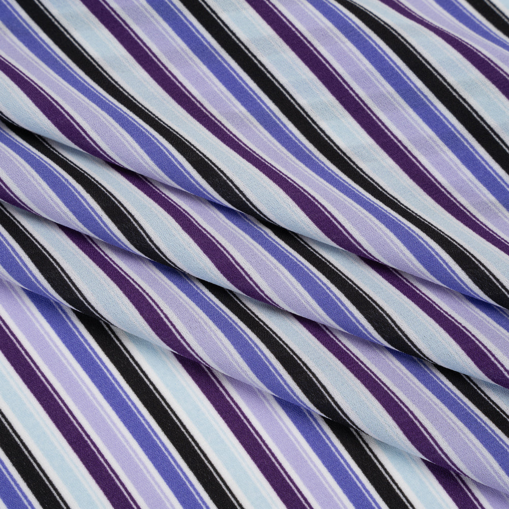 Lightweight Polyester Crepe - Lavender, Aqua and Black Stripes - Designer Deadstock