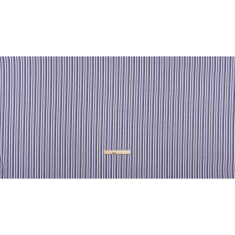 Lightweight Polyester Crepe - Lavender, Aqua and Black Stripes - Designer Deadstock