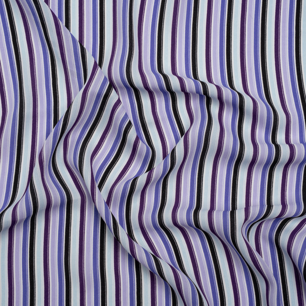 Lightweight Polyester Crepe - Lavender, Aqua and Black Stripes - Designer Deadstock