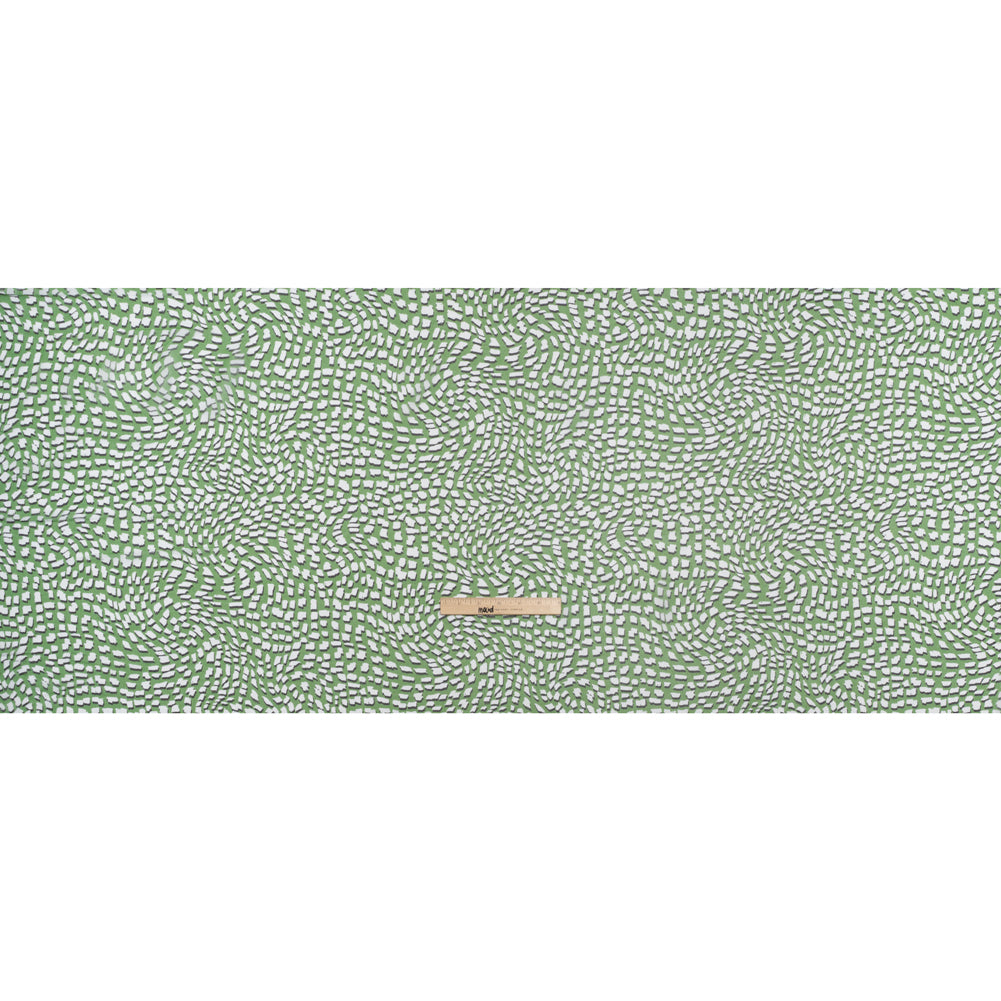 Polyester Chiffon - Grass Green, White and Black Abstract - Designer Deadstock
