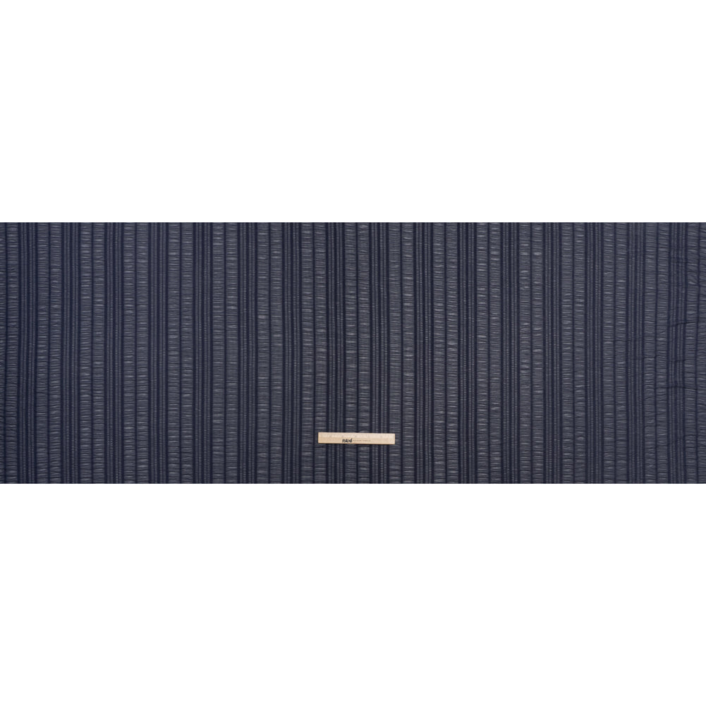 Ruched Stretched Nylon Mesh - Navy Blue Stripes - Designer Deadstock